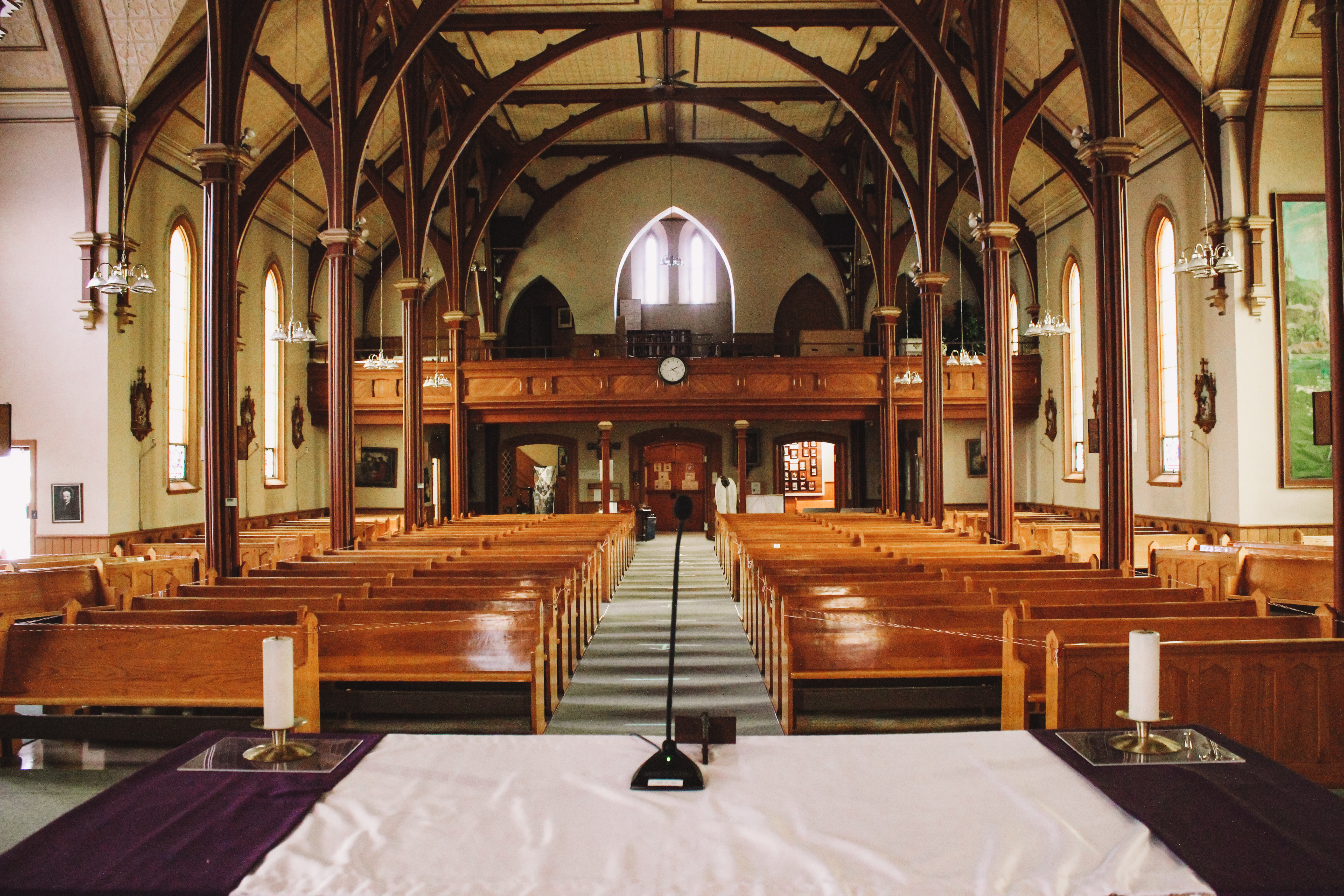 A horizontal l shot of St. Croix Parish from behind the Altar